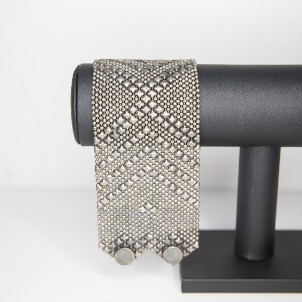 SOLD Silver Artisan Chain Mail Bracelet Cuff with Diamond Pattern